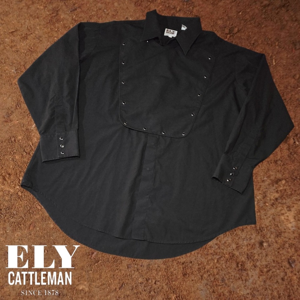 VTG Ely Cattleman Mens Bib Front Western Cowboy Pearlsnap Shirt Black XXL